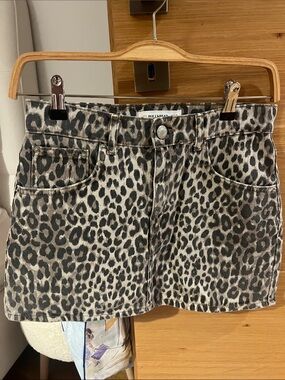 Leopard Print Denim Mini Skirt - Black & Gray